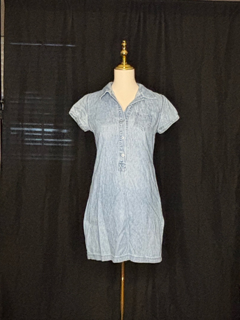 Vintage Faded Glory Light Blue Denim Polo Shirt Dress